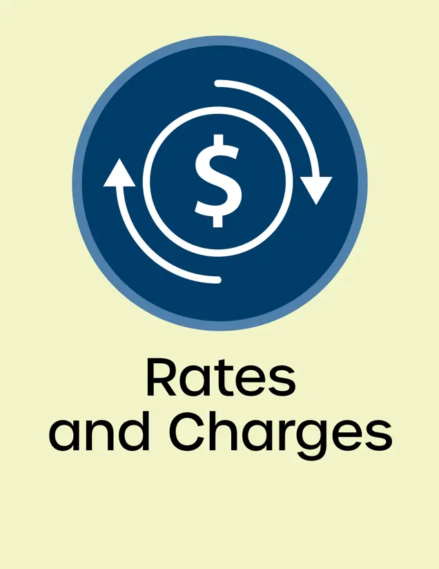 Rates and Charges icon dollar sign with circular arrows surrounding the sign Opens in new window