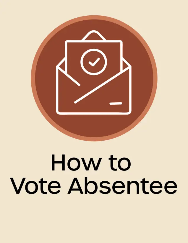Vote Absentee Icon, sheet of paper with a checkmark sticking out of an envelope Opens in new window
