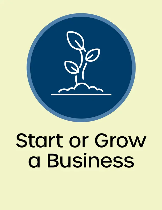 Start or Grow Business Icon, Growing plant, Opens in new window