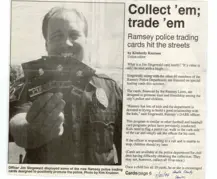 Newspaper article of Ramsey Police trading cards.