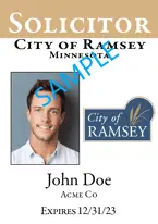 City of Ramsey Peddler and solicitor badge