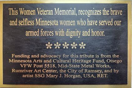 Photo Veterans Salute plaque dedicating the metal art to women service members