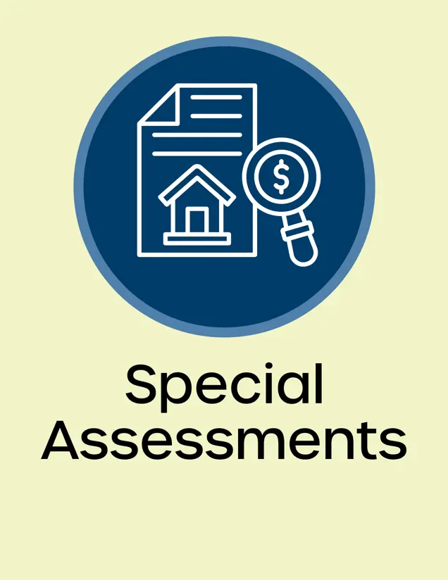 Special Assessment Icon House outline with magnifying glass with a dollar inside Opens in new window