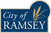 Words City of Ramsey, with blue circle and cat tails
