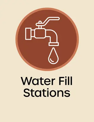Water Fill Station icon, Water faucet with drip, opens in new window