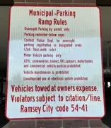 Municipal Parking Ramp Rules sign