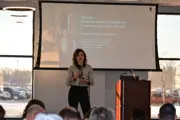 Dr Theresa Glomb presenting to audience