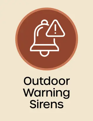 Outdoor warning siren button, bell with exclamation point, opens new window