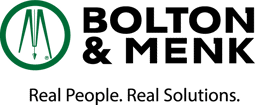 Words Bolton Menk, with a green compass image Opens in new window