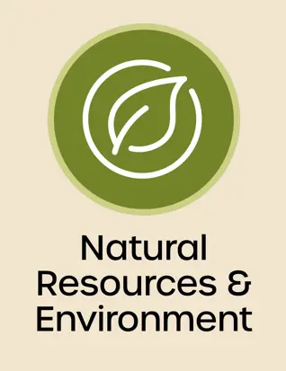 Natural Resources and Environment button  leaf in a circle