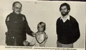 Newspaper article of Tom Anderson receiving an award from 4th grade student