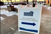 EDA Breakfast 2026 sign at sunrise outside on sidewalk