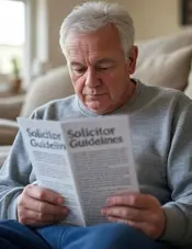 Older man in a chair reading a pamphlet