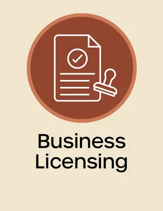 Business Licensing Button, form with a stamp opens new window