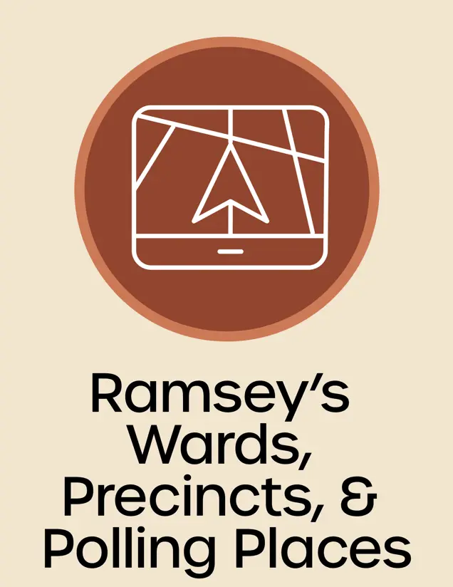 Ramsey's Wards, Precinct and Polling Places Map Icon, streets with an arrow, opens in new window