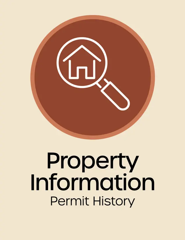 Property Information, magnifying glass with a house in it, opens new window
