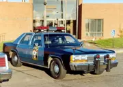 80s Ramsey Police car parked in front of the old Ramsey Municipal Center. 