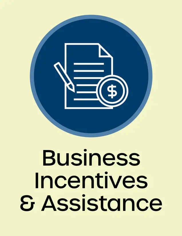 Business Incentives and Assistance icon paper with dollar sign Opens in new window