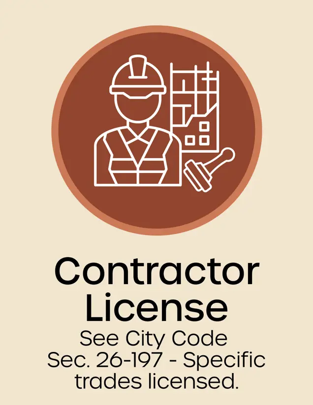 Contractor License button, line drawing a construction worker, open a new window