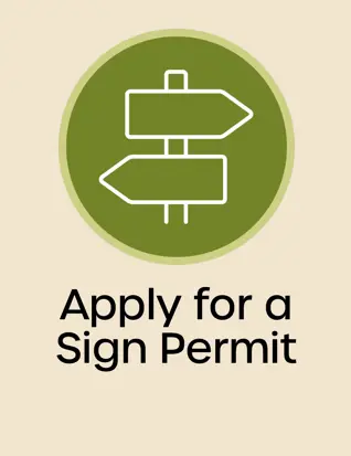 Apply for a sign Permit button, two directional signs on a post, opens new window