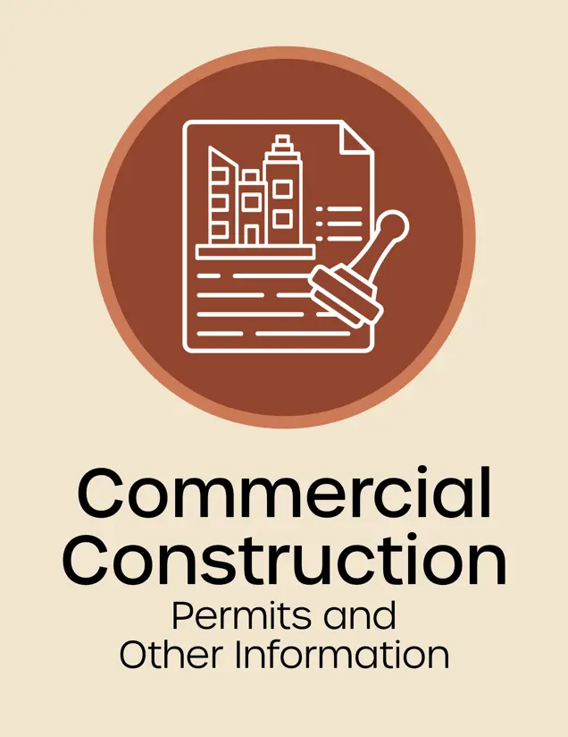Commercial Construction Permit button, high rise with a rubber stamp, opens new window