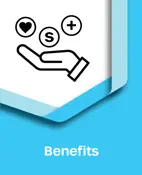 Benefits Icon, hand with three circles about representing, health, savings and more