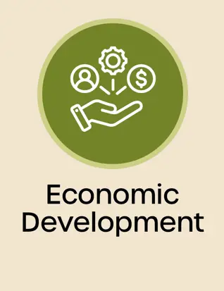 Economic Dev Icon open palm with person, gear and money icons above it, open new window