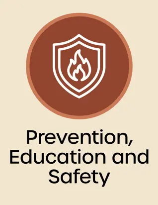 Fire Safety outline of flames within a shield, Opens in new window