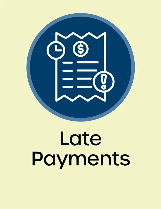 Late Payment Icon Paper with dollar sign, clock and exclamation point Opens in new window