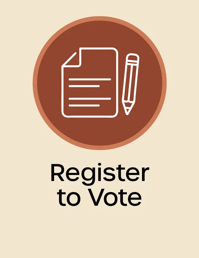 How to register to vote icon, writing utensil next to paper Opens in new window