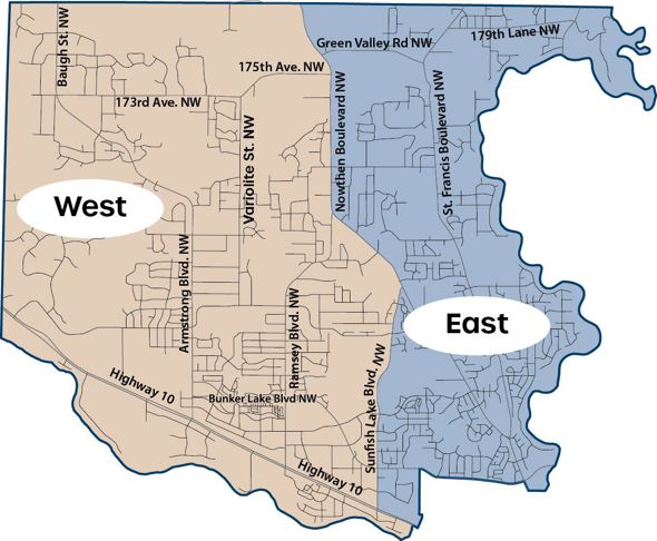 Graphic East/West Recycling Collection Zones Map