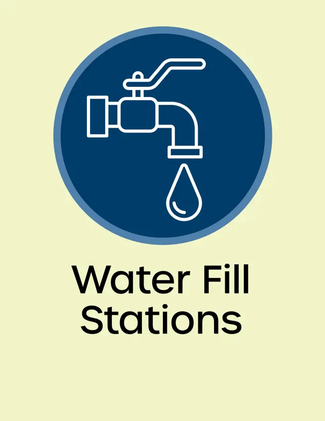 Faucet with water falling into a container, Water Fill Stations button