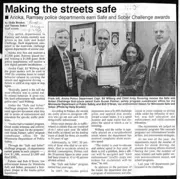 Old newspaper article regarding a Safe and Sober Award.